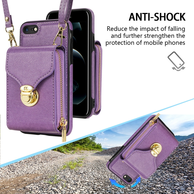 For iPhone SE 2022 / SE 2020 / 8 / 7 Zipper Hardware Card Wallet Phone Case(Purple) - iPhone SE 2022 / 2020 / 8 / 7 Cases by buy2fix | Online Shopping UK | buy2fix