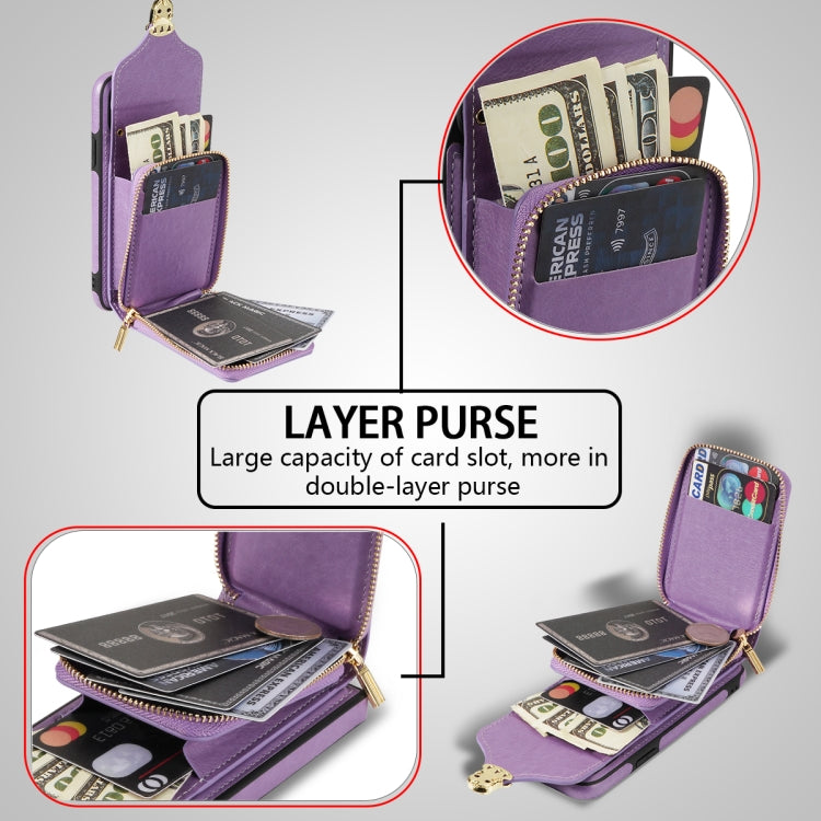 For iPhone SE 2022 / SE 2020 / 8 / 7 Zipper Hardware Card Wallet Phone Case(Purple) - iPhone SE 2022 / 2020 / 8 / 7 Cases by buy2fix | Online Shopping UK | buy2fix