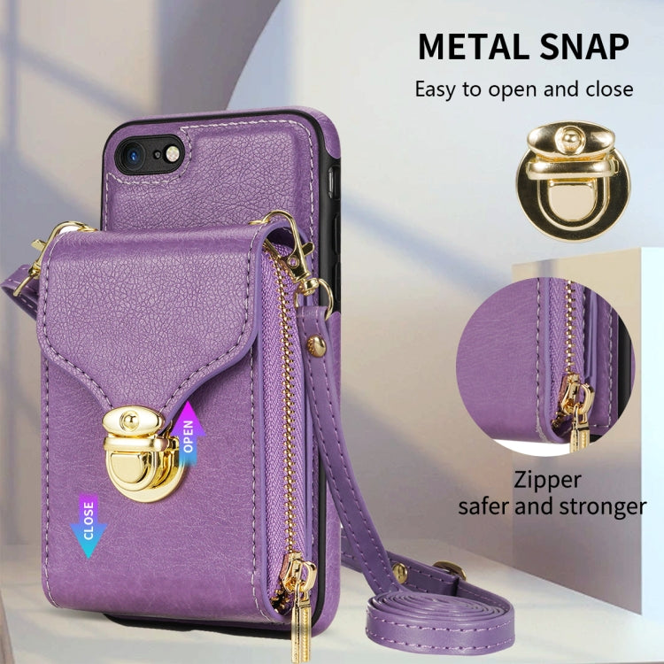 For iPhone SE 2022 / SE 2020 / 8 / 7 Zipper Hardware Card Wallet Phone Case(Purple) - iPhone SE 2022 / 2020 / 8 / 7 Cases by buy2fix | Online Shopping UK | buy2fix
