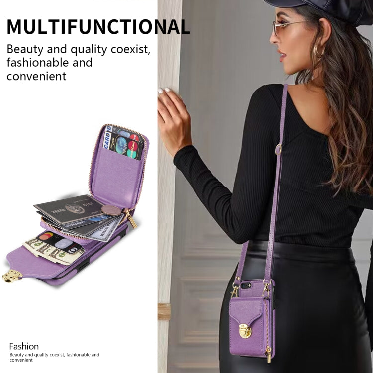 For iPhone SE 2022 / SE 2020 / 8 / 7 Zipper Hardware Card Wallet Phone Case(Purple) - iPhone SE 2022 / 2020 / 8 / 7 Cases by buy2fix | Online Shopping UK | buy2fix