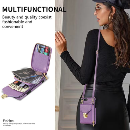 For iPhone SE 2022 / SE 2020 / 8 / 7 Zipper Hardware Card Wallet Phone Case(Purple) - iPhone SE 2022 / 2020 / 8 / 7 Cases by buy2fix | Online Shopping UK | buy2fix