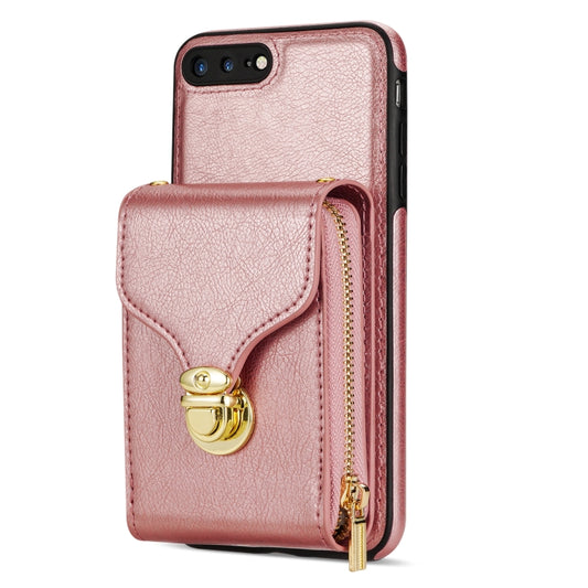 For iPhone 8 Plus / 7 Plus Zipper Hardware Card Wallet Phone Case(Rose Gold) - More iPhone Cases by buy2fix | Online Shopping UK | buy2fix