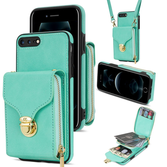 For iPhone 8 Plus / 7 Plus Zipper Hardware Card Wallet Phone Case(Mint Green) - More iPhone Cases by buy2fix | Online Shopping UK | buy2fix