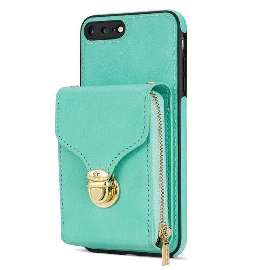 For iPhone 8 Plus / 7 Plus Zipper Hardware Card Wallet Phone Case(Mint Green) - More iPhone Cases by buy2fix | Online Shopping UK | buy2fix