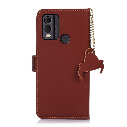 For Nokia C22 4G Genuine Leather Magnetic RFID Leather Phone Case(Coffee) - Nokia Cases by buy2fix | Online Shopping UK | buy2fix