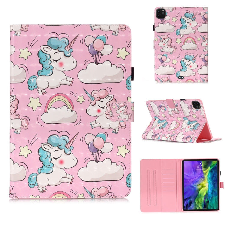 For iPad Pro 11 (2020) 3D Colored Drawing Horizontal Flip Leather Tablet Case, with Sleep / Wake-up Function & Holder & Card Slo & Wallet(Pink Pony) - iPad Pro 11 (2020) Cases by buy2fix | Online Shopping UK | buy2fix