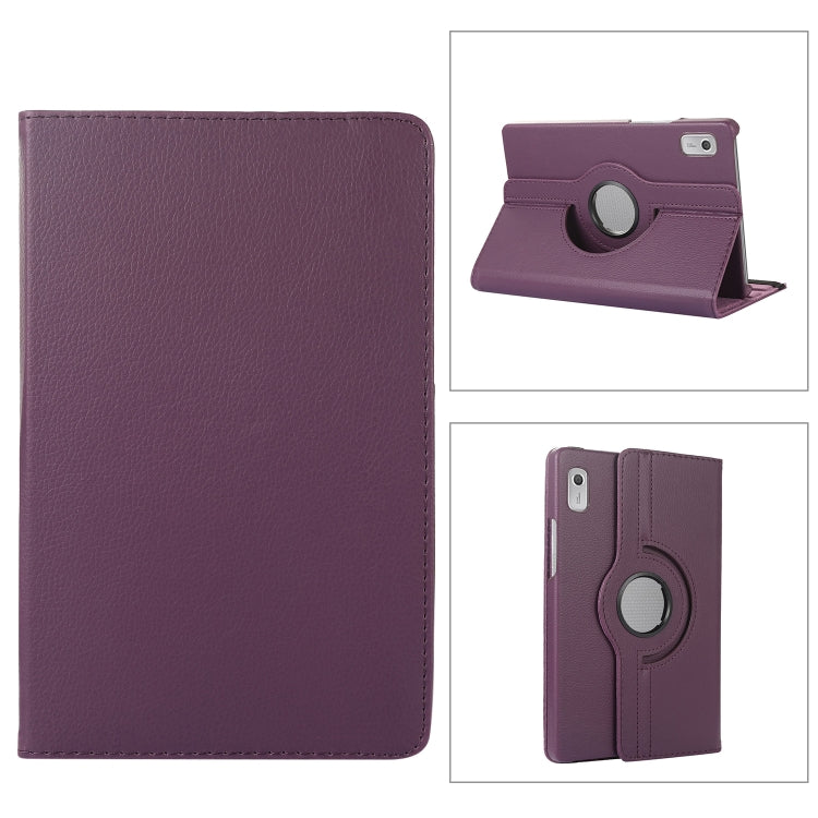 For Lenovo Tab M9 360 Degree Rotation Litchi Texture Tablet Leather Case with Holder(Purple) - Lenovo by buy2fix | Online Shopping UK | buy2fix