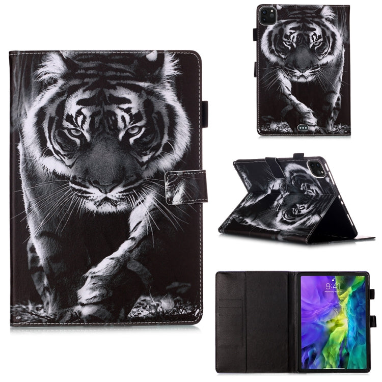 For iPad Pro 11 (2020) Plain Weave Texture Colored Drawing Horizontal Flip Leather Tablet Case, with Sleep / Wake-up Function & Holder & Card Slo & Wallet(Black White Tiger) - iPad Pro 11 (2020) Cases by buy2fix | Online Shopping UK | buy2fix