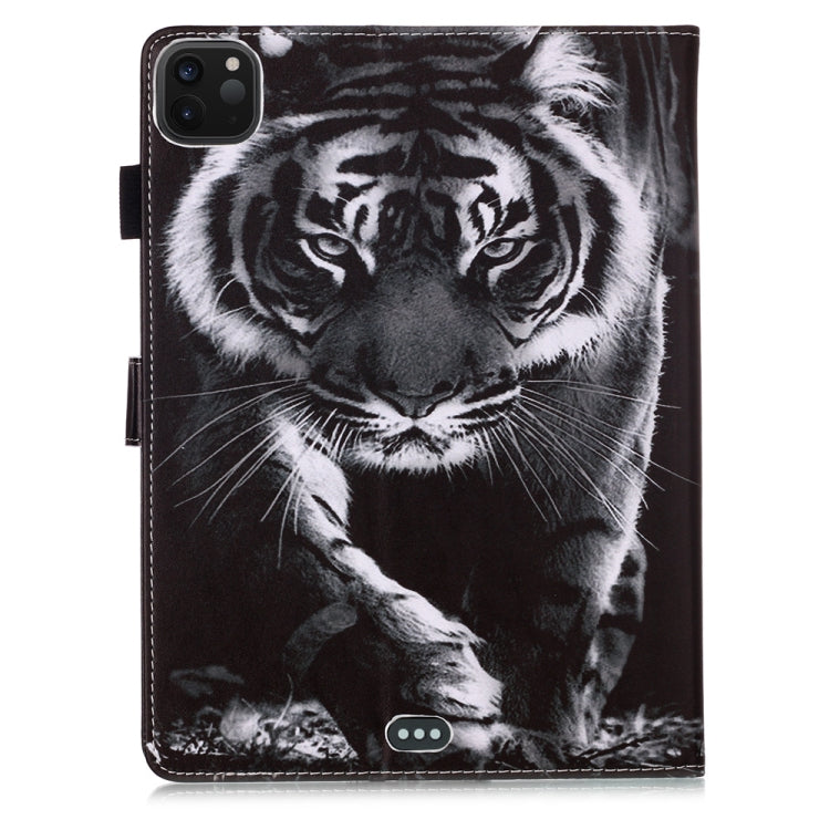 For iPad Pro 11 (2020) Plain Weave Texture Colored Drawing Horizontal Flip Leather Tablet Case, with Sleep / Wake-up Function & Holder & Card Slo & Wallet(Black White Tiger) - iPad Pro 11 (2020) Cases by buy2fix | Online Shopping UK | buy2fix