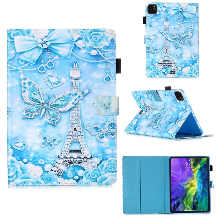 For iPad Pro 11 (2020) Plain Weave Texture Colored Drawing Horizontal Flip Leather Tablet Case, with Sleep / Wake-up Function & Holder & Card Slo & Wallet(Tower Butterfly) - iPad Pro 11 (2020) Cases by buy2fix | Online Shopping UK | buy2fix