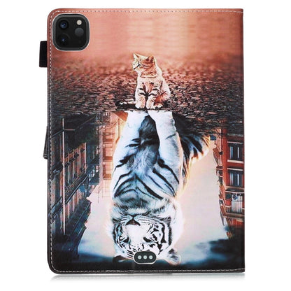 For iPad Pro 11 (2020) Plain Weave Texture Colored Drawing Horizontal Flip Leather Tablet Case, with Sleep / Wake-up Function & Holder & Card Slo & Wallet(Cat Tiger) - iPad Pro 11 (2020) Cases by buy2fix | Online Shopping UK | buy2fix