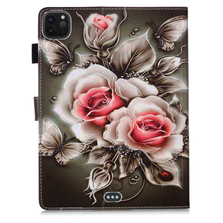 For iPad Pro 11 (2020) Plain Weave Texture Colored Drawing Horizontal Flip Leather Tablet Case, with Sleep / Wake-up Function & Holder & Card Slo & Wallet(Rose On Black) - iPad Pro 11 (2020) Cases by buy2fix | Online Shopping UK | buy2fix