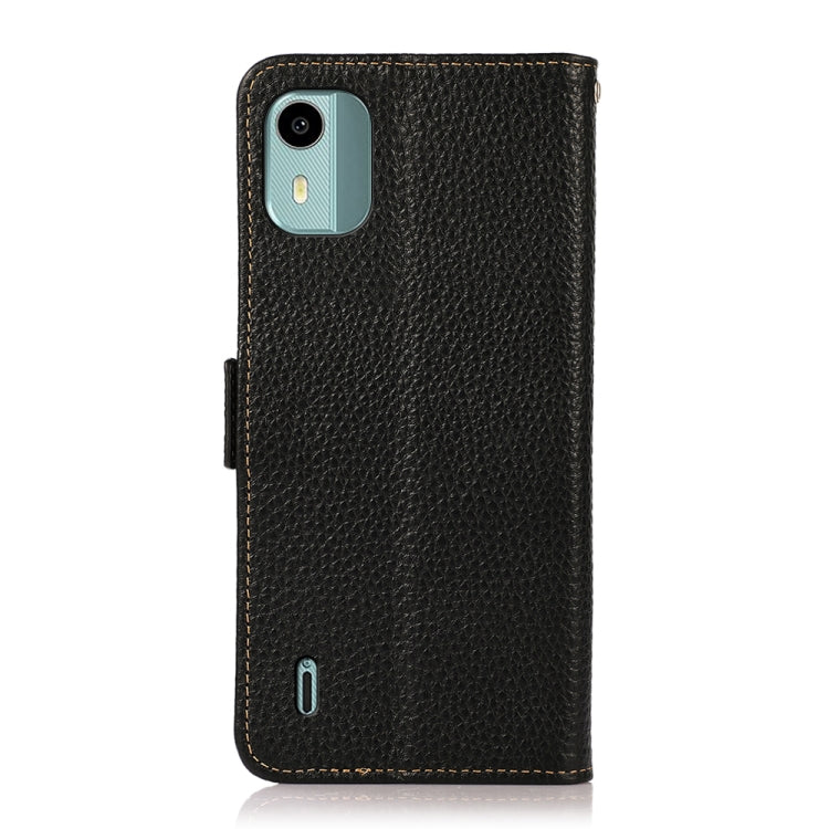 For Nokia C12 4G KHAZNEH Side-Magnetic Litchi Genuine Leather RFID Phone Case(Black) - Nokia Cases by buy2fix | Online Shopping UK | buy2fix