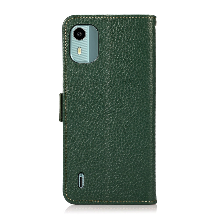 For Nokia C12 4G KHAZNEH Side-Magnetic Litchi Genuine Leather RFID Phone Case(Green) - Nokia Cases by buy2fix | Online Shopping UK | buy2fix