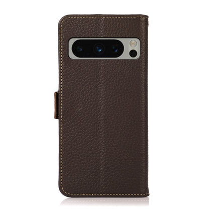 For Google Pixel 8 Pro KHAZNEH Side-Magnetic Litchi Genuine Leather RFID Phone Case(Brown) - Google Cases by buy2fix | Online Shopping UK | buy2fix