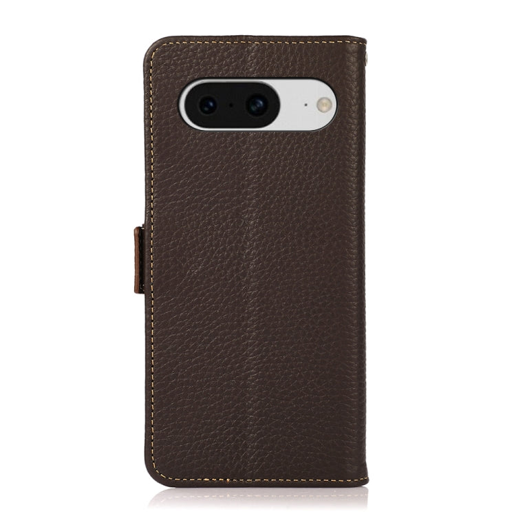 For Google Pixel 8 KHAZNEH Side-Magnetic Litchi Genuine Leather RFID Phone Case(Brown) - Google Cases by buy2fix | Online Shopping UK | buy2fix