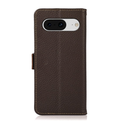 For Google Pixel 8 KHAZNEH Side-Magnetic Litchi Genuine Leather RFID Phone Case(Brown) - Google Cases by buy2fix | Online Shopping UK | buy2fix