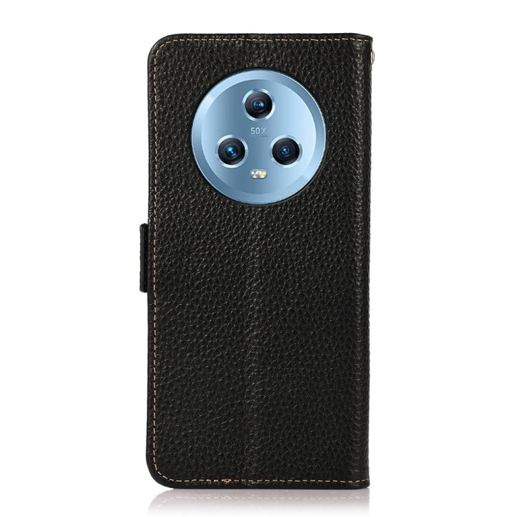 For Honor Magic5 KHAZNEH Side-Magnetic Litchi Genuine Leather RFID Phone Case(Black) - Honor Cases by buy2fix | Online Shopping UK | buy2fix