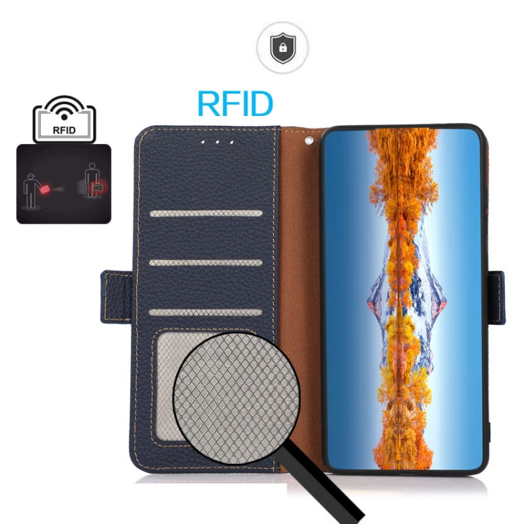 For Honor Magic5 KHAZNEH Side-Magnetic Litchi Genuine Leather RFID Phone Case(Blue) - Honor Cases by buy2fix | Online Shopping UK | buy2fix