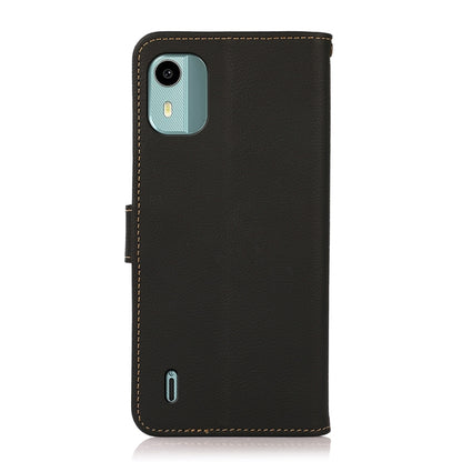 For Nokia C12 4G KHAZNEH Custer Genuine Leather RFID Phone Case(Black) - Nokia Cases by buy2fix | Online Shopping UK | buy2fix