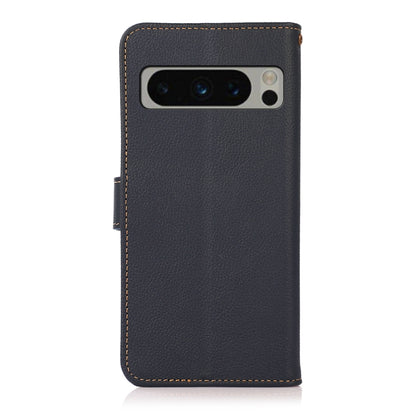 For Google Pixel 8 Pro KHAZNEH Custer Genuine Leather RFID Phone Case(Blue) - Google Cases by buy2fix | Online Shopping UK | buy2fix