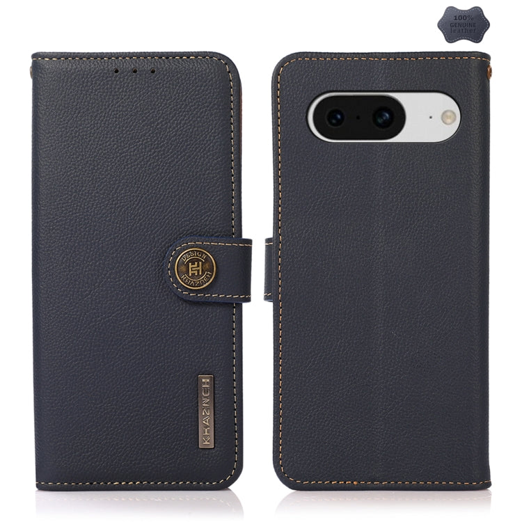 For Google Pixel 8 KHAZNEH Custer Genuine Leather RFID Phone Case(Blue) - Google Cases by buy2fix | Online Shopping UK | buy2fix