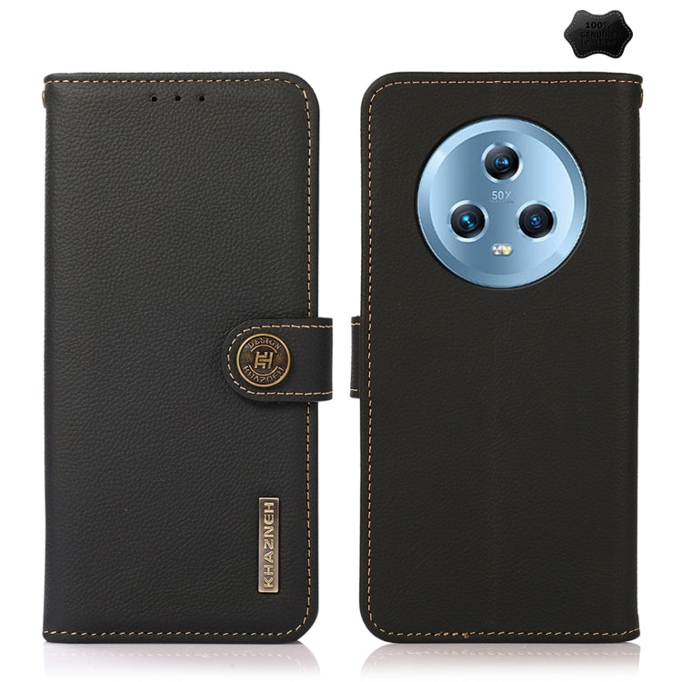 For Honor Magic5 KHAZNEH Custer Genuine Leather RFID Phone Case(Black) - Honor Cases by buy2fix | Online Shopping UK | buy2fix