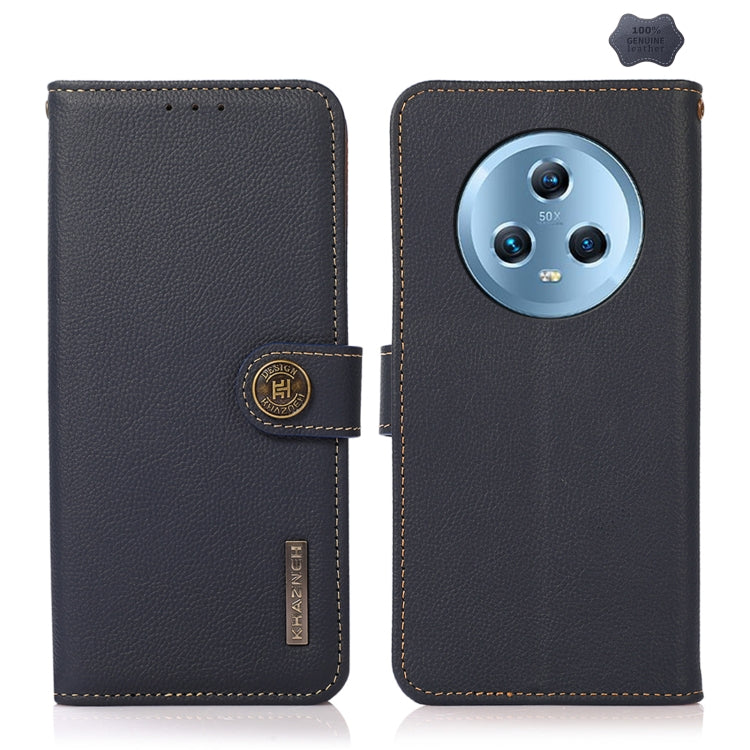 For Honor Magic5 KHAZNEH Custer Genuine Leather RFID Phone Case(Blue) - Honor Cases by buy2fix | Online Shopping UK | buy2fix