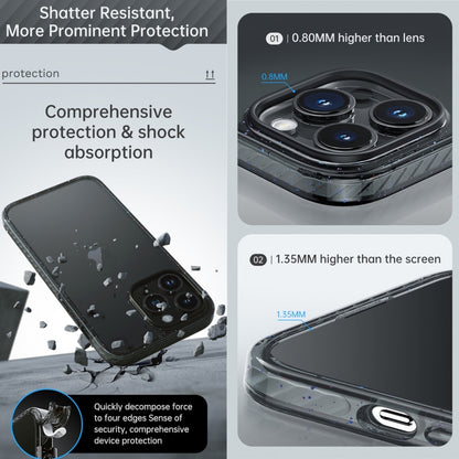 For iPhone 14 Pro Rock Crystal Armor PC Shockproof TPU Phone Case(Transparent Black) by ROCK