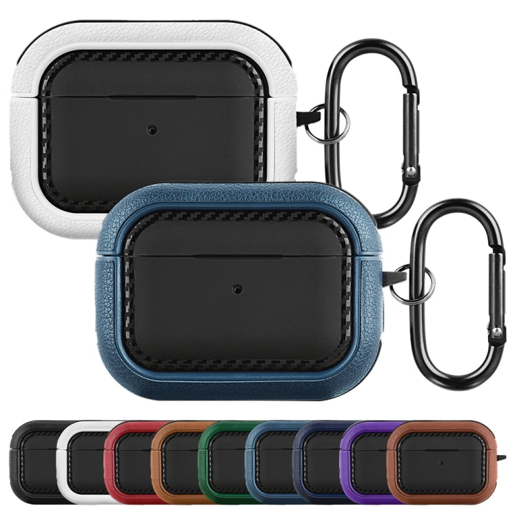 For AirPods Pro Leather Texture Earphone Protective Case(Black + Deep blue) - For AirPods Pro by buy2fix | Online Shopping UK | buy2fix