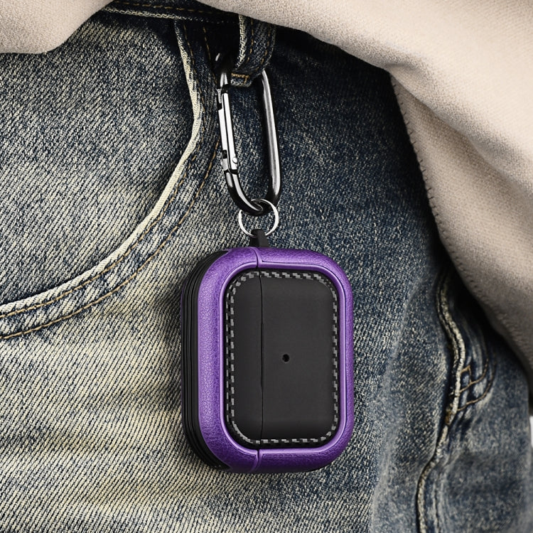 For AirPods Pro Leather Texture Earphone Protective Case(Black Purple) - For AirPods Pro by buy2fix | Online Shopping UK | buy2fix