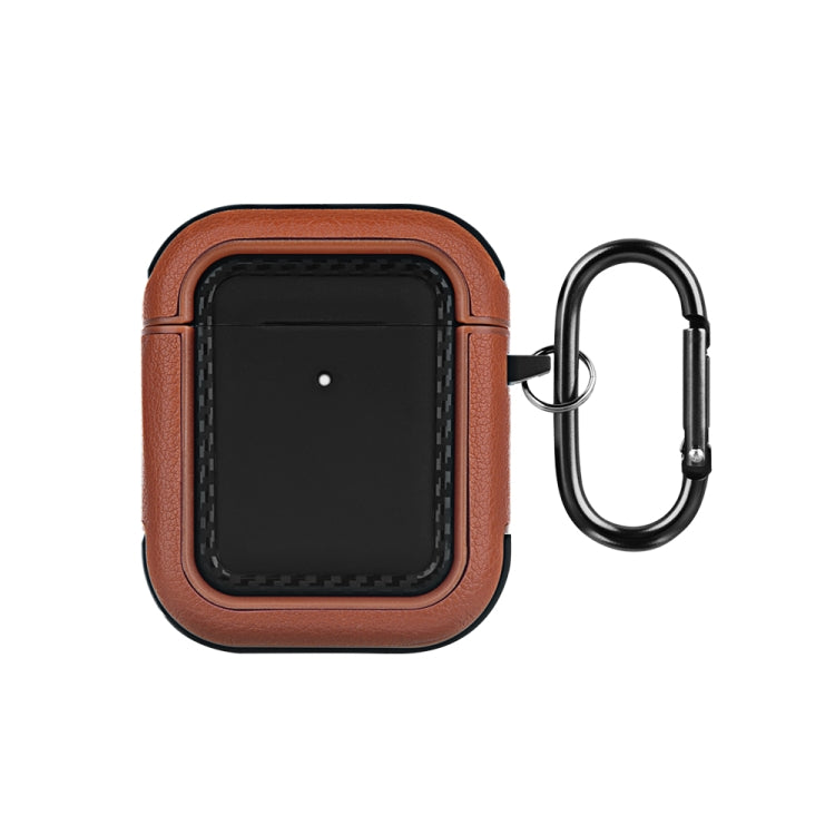 For AirPods 1 / 2 Leather Texture Earphone Protective Case(Black Brown) - For AirPods 1/2 by buy2fix | Online Shopping UK | buy2fix