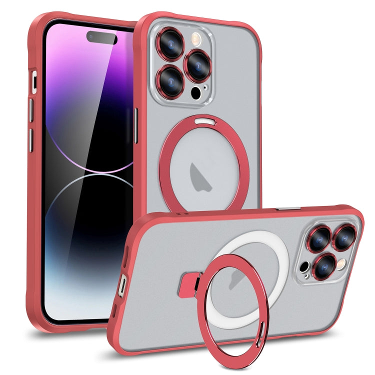 For iPhone 14 Plus Metal Eyes Series MagSafe Magnetic Holder Phone Case(Red) - iPhone 14 Plus Cases by buy2fix | Online Shopping UK | buy2fix