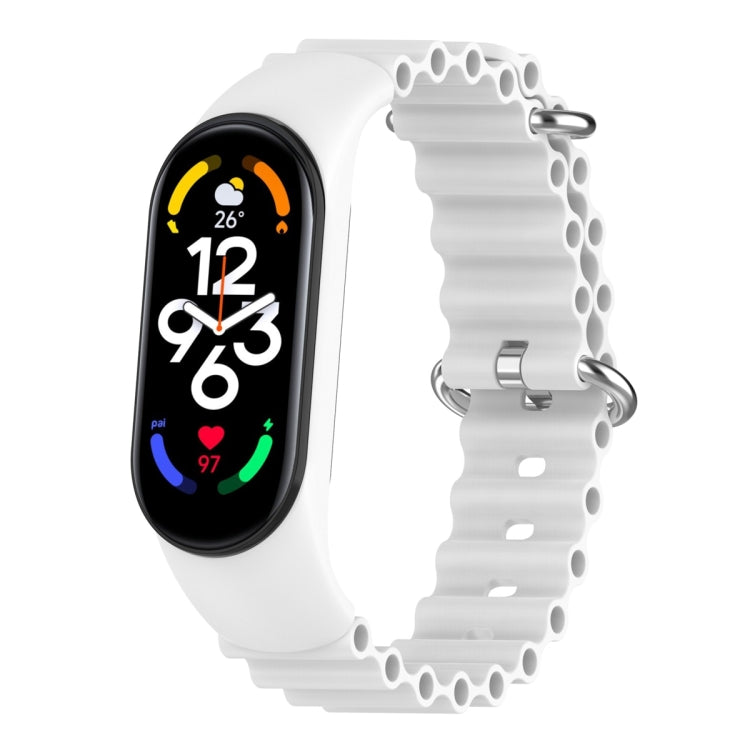 For Xiaomi Mi Band 7 / 6 / 5 / 4 / 3 Solid Color Marine Silicone Breathable Watch Band(White) - Watch Bands by buy2fix | Online Shopping UK | buy2fix