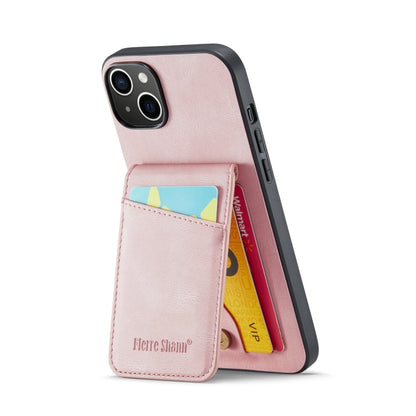 For iPhone 13 Fierre Shann Crazy Horse Card Holder Back Cover PU Phone Case(Pink) - iPhone 13 Cases by FIERRE SHANN | Online Shopping UK | buy2fix