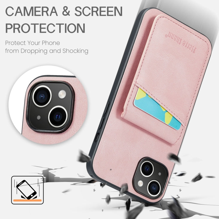 For iPhone 13 Fierre Shann Crazy Horse Card Holder Back Cover PU Phone Case(Pink) - iPhone 13 Cases by FIERRE SHANN | Online Shopping UK | buy2fix