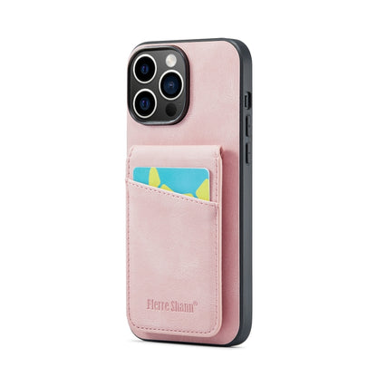For iPhone 13 Pro Fierre Shann Crazy Horse Card Holder Back Cover PU Phone Case(Pink) - iPhone 13 Pro Cases by FIERRE SHANN | Online Shopping UK | buy2fix