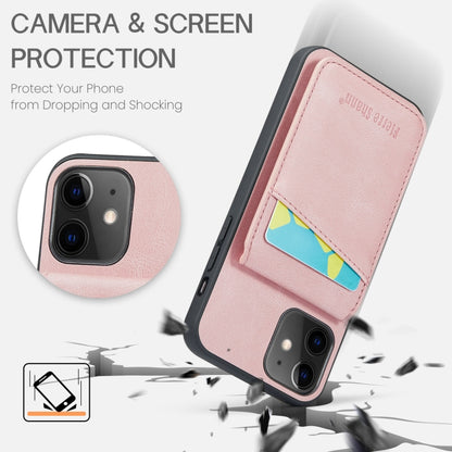 For iPhone 12 / 12 Pro Fierre Shann Crazy Horse Card Holder Back Cover PU Phone Case(Pink) - iPhone 12 / 12 Pro Cases by FIERRE SHANN | Online Shopping UK | buy2fix