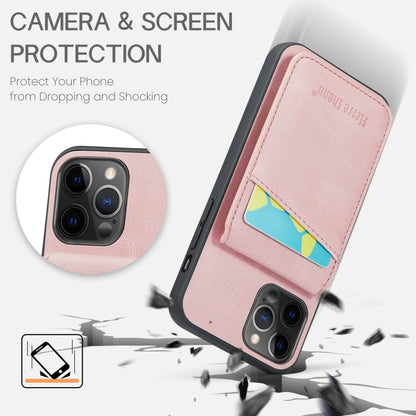 For iPhone 12 Pro Max Fierre Shann Crazy Horse Card Holder Back Cover PU Phone Case(Pink) - iPhone 12 Pro Max Cases by FIERRE SHANN | Online Shopping UK | buy2fix