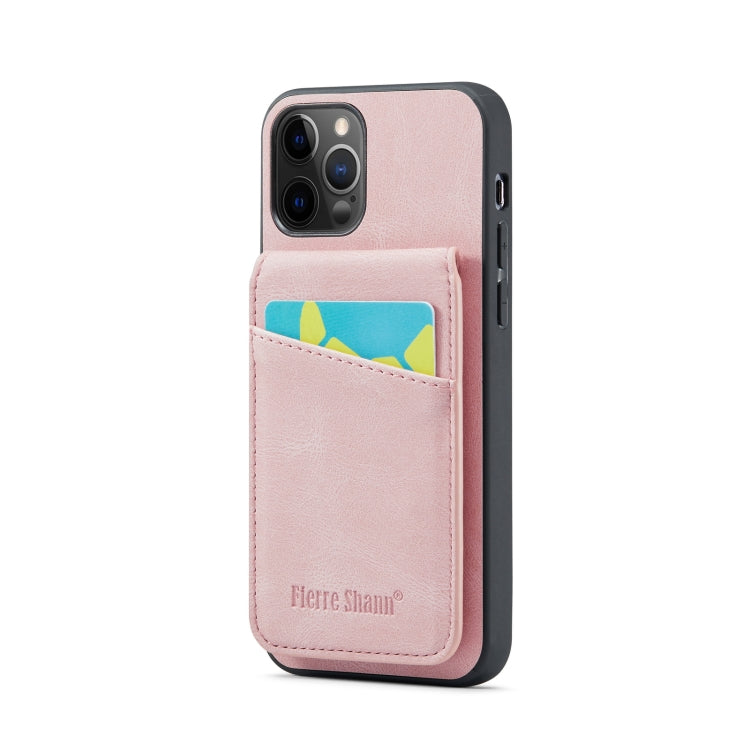For iPhone 11 Pro Fierre Shann Crazy Horse Card Holder Back Cover PU Phone Case(Pink) - iPhone 11 Pro Cases by FIERRE SHANN | Online Shopping UK | buy2fix