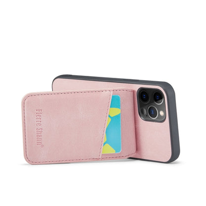 For iPhone 11 Pro Max Fierre Shann Crazy Horse Card Holder Back Cover PU Phone Case(Pink) - iPhone 11 Pro Max Cases by FIERRE SHANN | Online Shopping UK | buy2fix