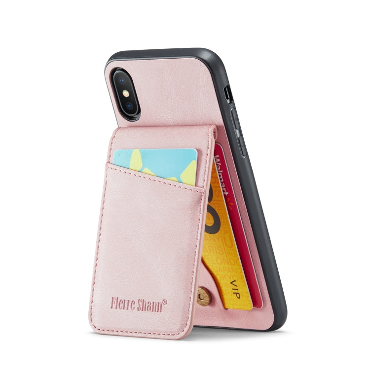 For iPhone XS Max Fierre Shann Crazy Horse Card Holder Back Cover PU Phone Case(Pink) - More iPhone Cases by FIERRE SHANN | Online Shopping UK | buy2fix