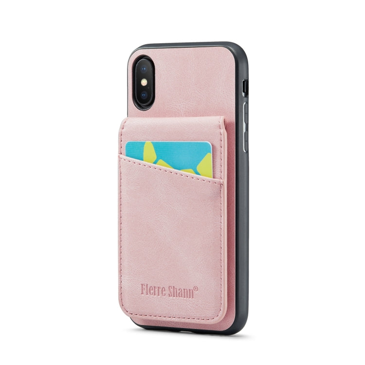 For iPhone X / XS Fierre Shann Crazy Horse Card Holder Back Cover PU Phone Case(Pink) - More iPhone Cases by FIERRE SHANN | Online Shopping UK | buy2fix