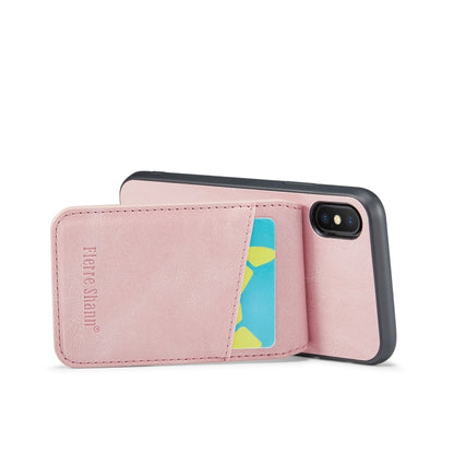 For iPhone X / XS Fierre Shann Crazy Horse Card Holder Back Cover PU Phone Case(Pink) - More iPhone Cases by FIERRE SHANN | Online Shopping UK | buy2fix