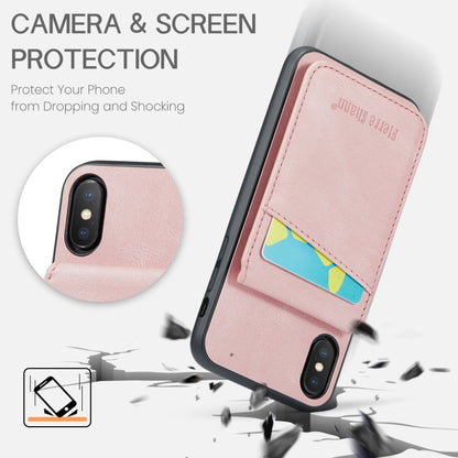 For iPhone X / XS Fierre Shann Crazy Horse Card Holder Back Cover PU Phone Case(Pink) - More iPhone Cases by FIERRE SHANN | Online Shopping UK | buy2fix