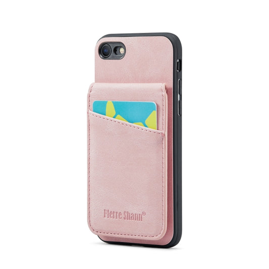 For iPhone 7 Plus / 8 Plus Fierre Shann Crazy Horse Card Holder Back Cover PU Phone Case(Pink) - More iPhone Cases by FIERRE SHANN | Online Shopping UK | buy2fix
