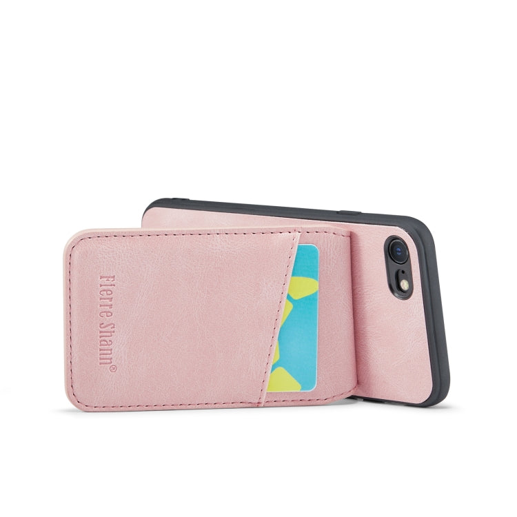For iPhone 7 Plus / 8 Plus Fierre Shann Crazy Horse Card Holder Back Cover PU Phone Case(Pink) - More iPhone Cases by FIERRE SHANN | Online Shopping UK | buy2fix
