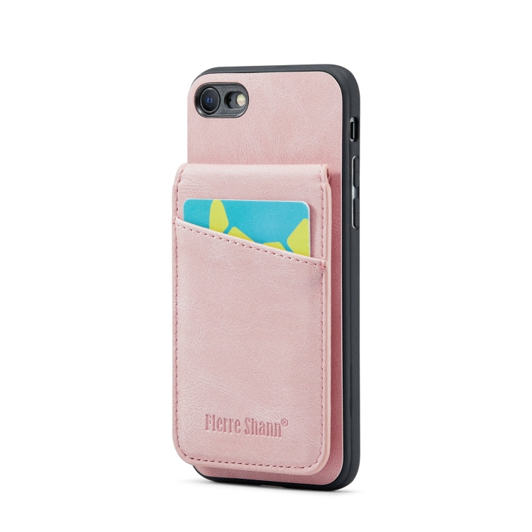 For iPhone SE 2022 / 2020 / 7 / 8 Fierre Shann Crazy Horse Card Holder Back Cover PU Phone Case(Pink) - iPhone SE 2022 / 2020 / 8 / 7 Cases by FIERRE SHANN | Online Shopping UK | buy2fix