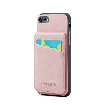 For iPhone SE 2022 / 2020 / 7 / 8 Fierre Shann Crazy Horse Card Holder Back Cover PU Phone Case(Pink) - iPhone SE 2022 / 2020 / 8 / 7 Cases by FIERRE SHANN | Online Shopping UK | buy2fix