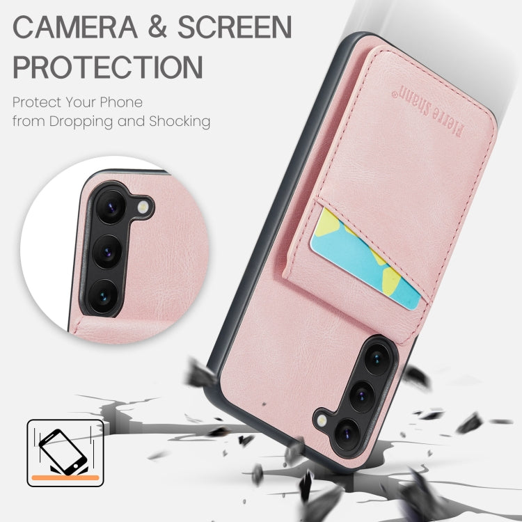 For Samsung Galaxy S23+ 5G Fierre Shann Crazy Horse Card Holder Back Cover PU Phone Case(Pink) - Galaxy S23+ 5G Cases by FIERRE SHANN | Online Shopping UK | buy2fix